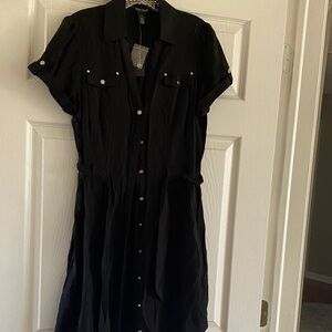 White House black market Button-Front Black Shirt Dress